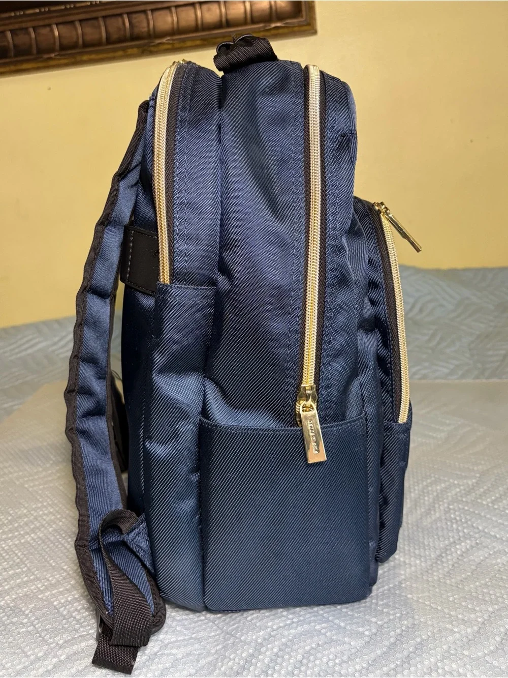 Kenneth Cole Reaction Quilted Navy Backpack with Gold Accents